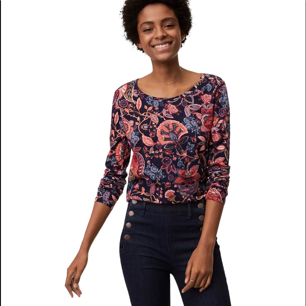 LOFT Hydrangea Bouquet Vintage Soft Tee Long Sleeve Multicolor Paisley Floral